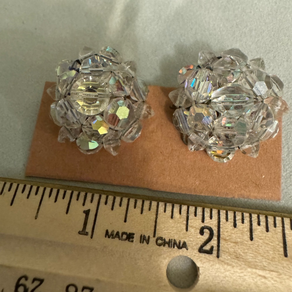 Clear AB Crystal Cluster Clip Earrings - Elegant Sparkle - Picture 8 of 9